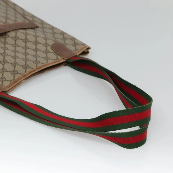 GUCCI GG Supreme Web Sherry Line Tote Bag PVC Beige 40 02 003 Auth 131395 - Picture 7 of 15